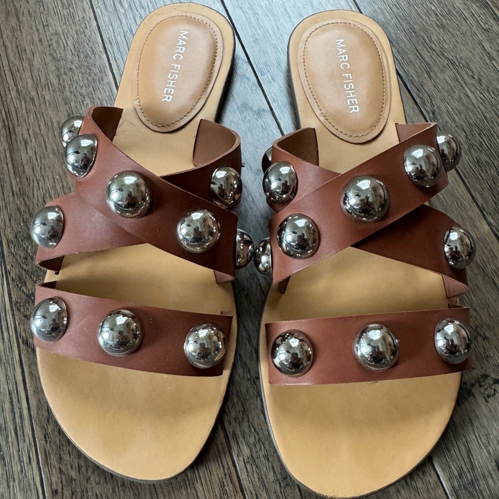 Marc Fisher Brown Sandals with Silver Studs